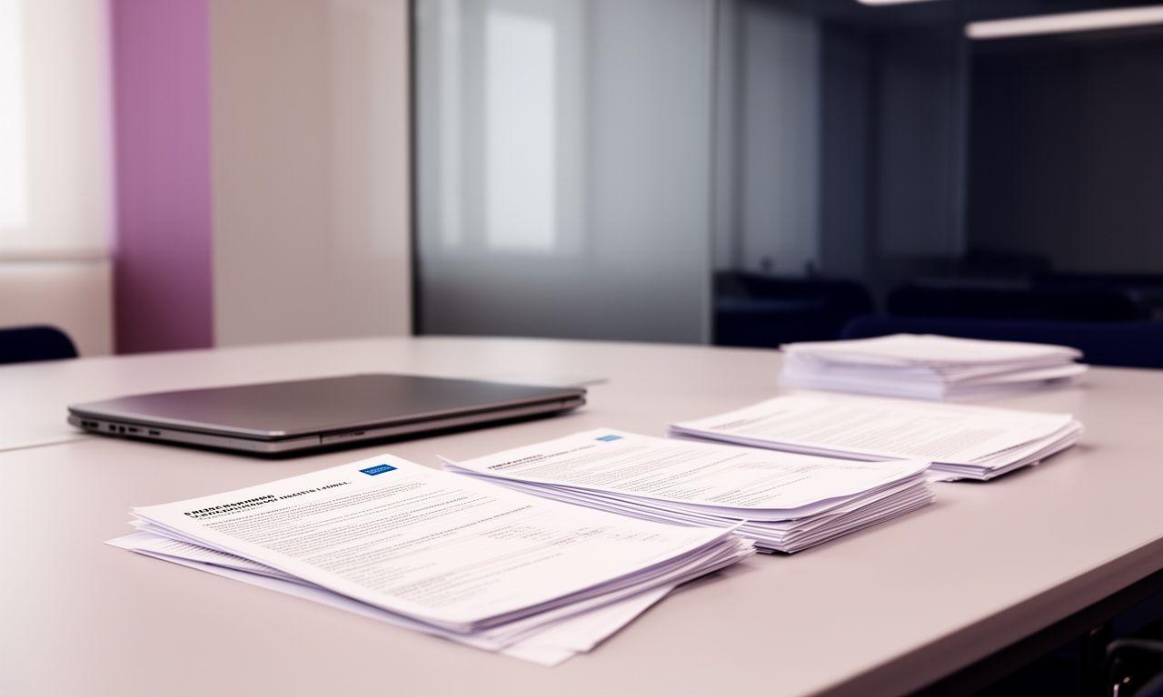 A modern legal meeting room at The Terrace in central London with printed contract papers and a laptop on a clean table